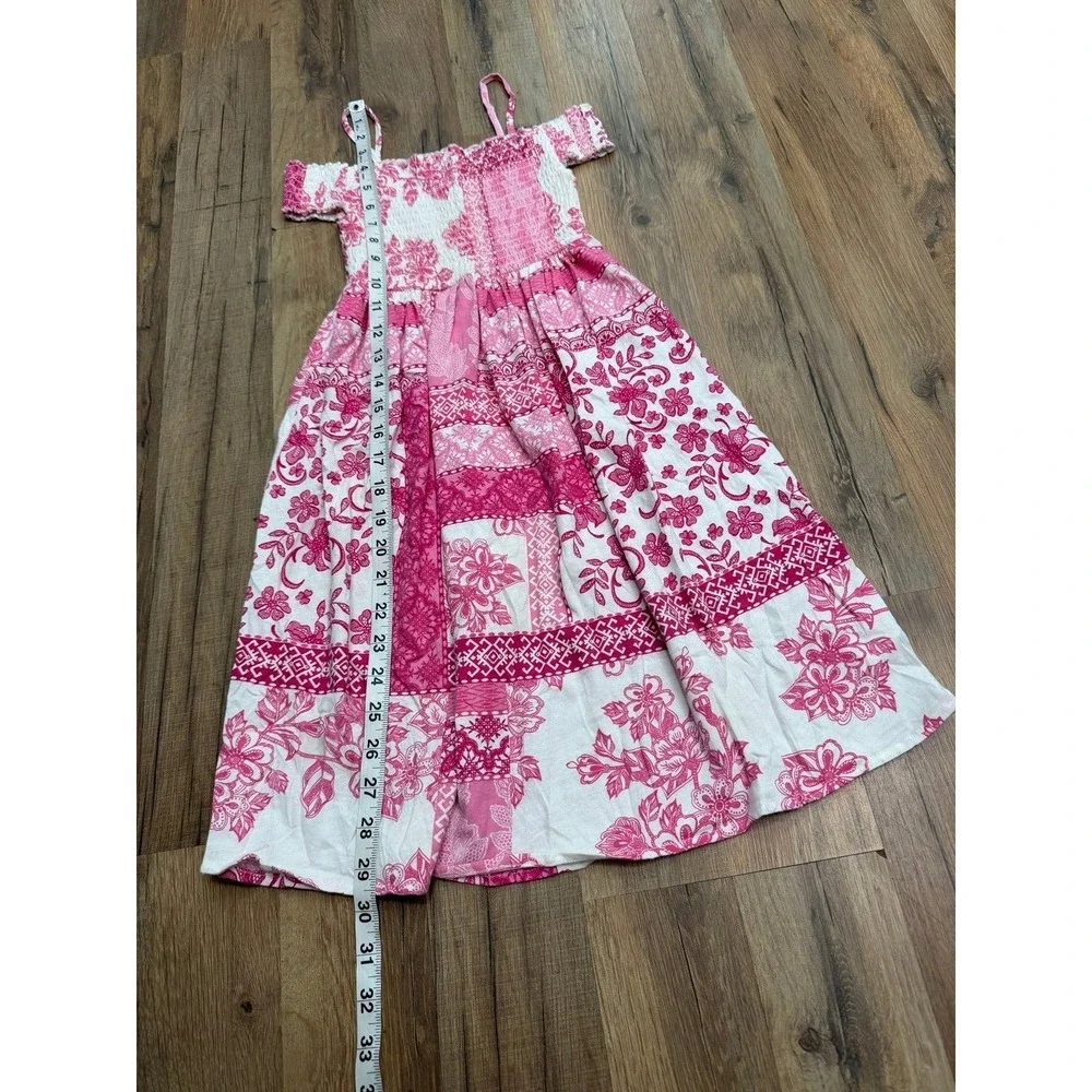 Girls Place Pink Floral Smocked Dress Off Shoulder Size 5/6 Summer - Picture 7 of 8